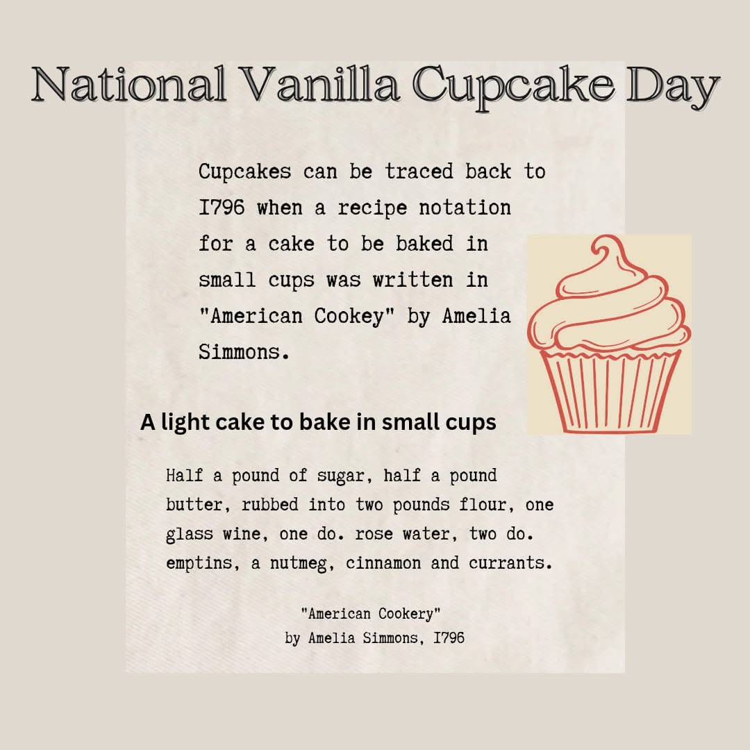 Riversdale1801's tweet image. It is National Vanilla Cupcake Day! What better way to celebrate than by whipping up some cupcakes? Check out this recipe from 1796! 

*emptins - a type of yeast obtained from the remains of the brewing process. 

#cupcakes #vanillacupcakes #historicrecipes #foodhistory