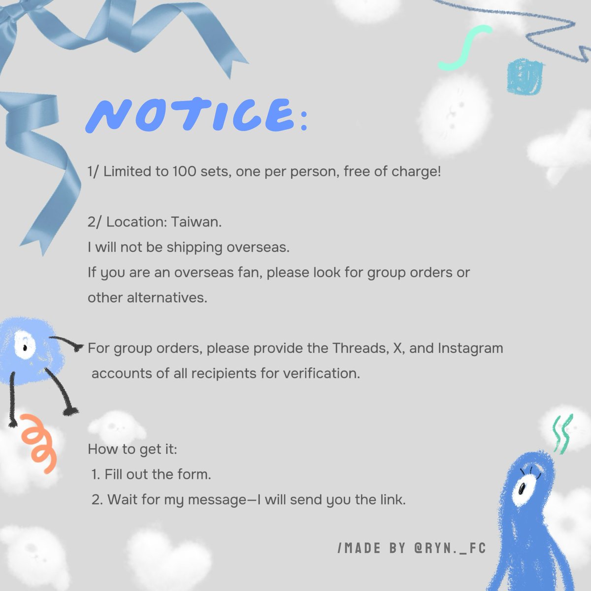 嗨各位25年應援物來嚕
9宮格鍵帽吊飾
因為實在🈚️工廠做白色發光鍵帽，所以我投降
有Yeti,宙鴨，背號，天天開心笑臉

/只有100份，每人限領取一份（視情況會加開
/海外粉絲請找住在台灣能收賣貨便的人處理
/會進行帳號審查
/不會立即發貨，工廠排期大約在12月中下旬

✨表單：
docs.google.com/forms/d/e/1FAI…