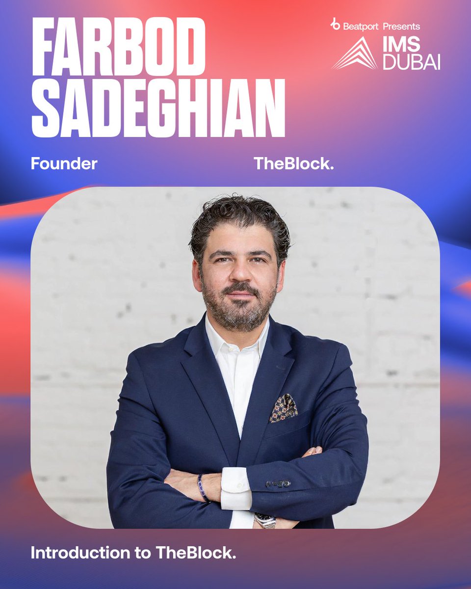 Beatport Presents IMS Dubai 2025 🎶

This Thursday, Nov 13, our founder <a href="/FarbodSadeghian/">Farbod Sadeghian</a>   joins the International Music Summit to discuss  virtual assets + music.

Catch him at the Tech &amp; Finance Room, 25hours Hotel 👇
🎤 Tokenisation of Music: 101 - 15:40–16:10
🚀 Introduction