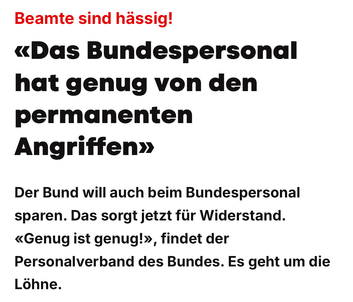 Nun, die Bevölkerung hat genug davon, mit ihren Steuern den Bundesangestellten eine Lohnprämie von über 11 % zu finanzieren und damit einen unfairen Fachkräftewettbewerb mit den Privaten zu befeuern. Das Verwaltungswachstum schadet..

Verwaltungsbremse! ➡️ jungfreisinnige.ch/verwaltungsbre…