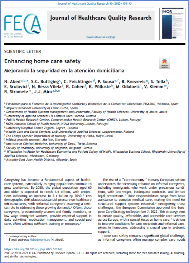 JHealthQualityR's tweet photo. 📰 Enhancing home care safety
✏️ Scientific letter by N Abed et al in the @JHealthQualityR #RevistaSECA #JHQR
👉 https://t.co/N0IGMlY4eT
✅ #QualityHealthcare #HomeCare #PatientSafety #InformalCaregivers #CareEconomy #MedicationError #InfectionRisks #COST_BetterCare #DoubleVictim https://t.co/MPXlaZCEtp