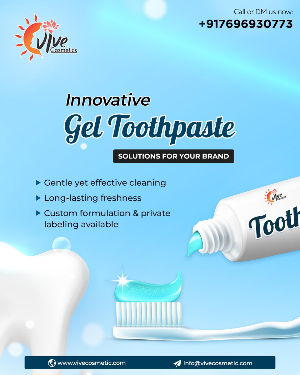 vivecosmetic's tweet image. Introducing our Innovative Gel Toothpaste — designed for long-lasting freshness, gentle yet effective cleaning, and custom private labeling to match your brand’s vision. 
#ViveCosmetics #GelToothpaste #PrivateLabelToothpaste #ToothpasteManufacturers #OralCare #Cosmetic
