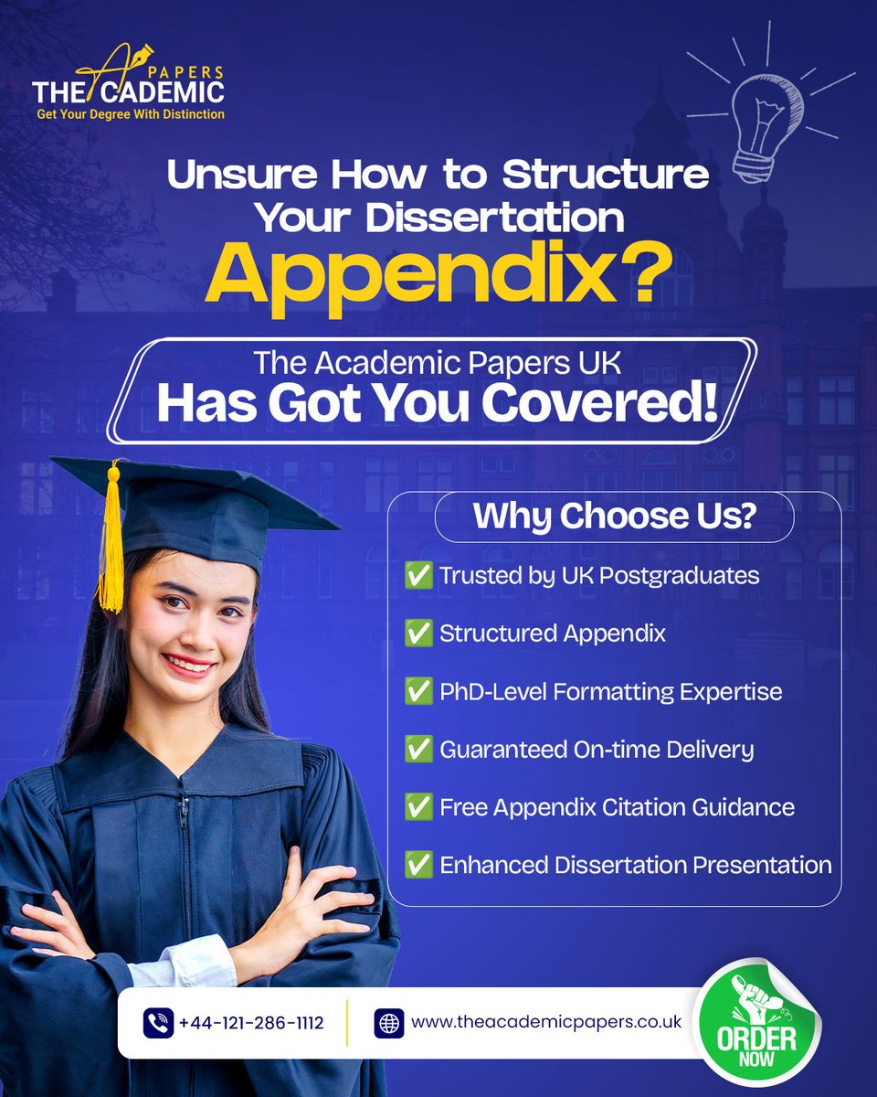 AcademicPapers3's tweet image. Most students ignore their appendix until the last moment.
Then they panic when they realise it affects marks.
A clean appendix shows evidence clearly and builds examiner trust.

We format your appendix with accuracy and proper citations.

Message now

#dissertation_help