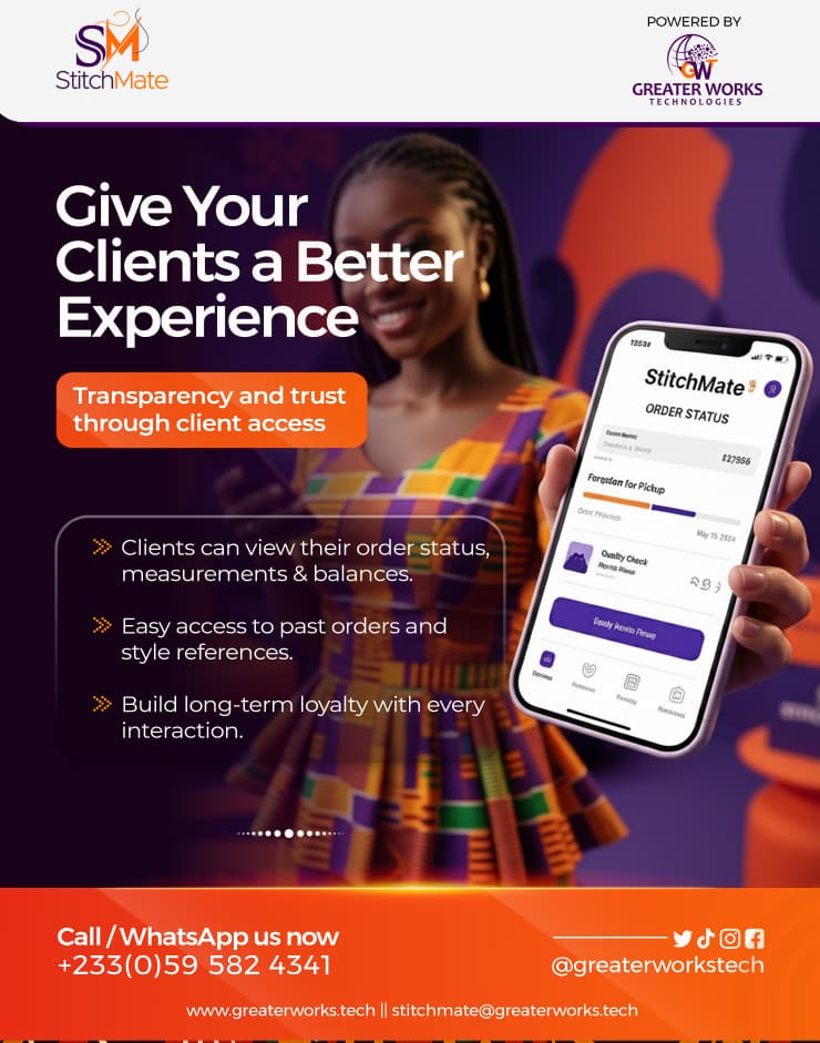 GreaterWorkTech's tweet image. We have officially launched StitchMate, a system designed to help fashion designers, tailors and seamstresses to manage orders, track customers, and grow their businesses with ease.

Download it here

Google Play Store:  play.google.com/store/apps/det…

iOS: stitchmate.greaterworks.tech/designers/sign…