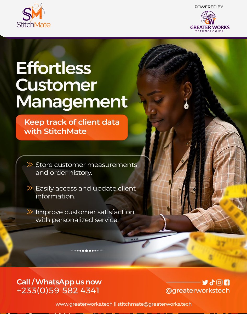 GreaterWorkTech's tweet image. We have officially launched StitchMate, a system designed to help fashion designers, tailors and seamstresses to manage orders, track customers, and grow their businesses with ease.

Download it here

Google Play Store:  play.google.com/store/apps/det…

iOS: stitchmate.greaterworks.tech/designers/sign…