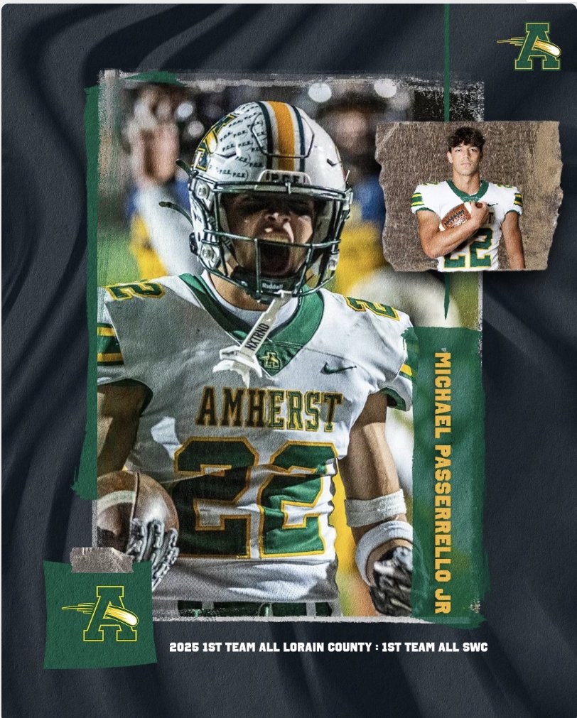 Congrats to <a href="/MichaelPass22/">Michael Passerrello Jr</a> 
1st Team All SWC and All Lorain County
<a href="/SteeleComets/">Steele Athletics</a>
<a href="/AmherstQb/">Amherst Quarterback Club</a>
<a href="/AmherstFootball/">Amherst Football</a>