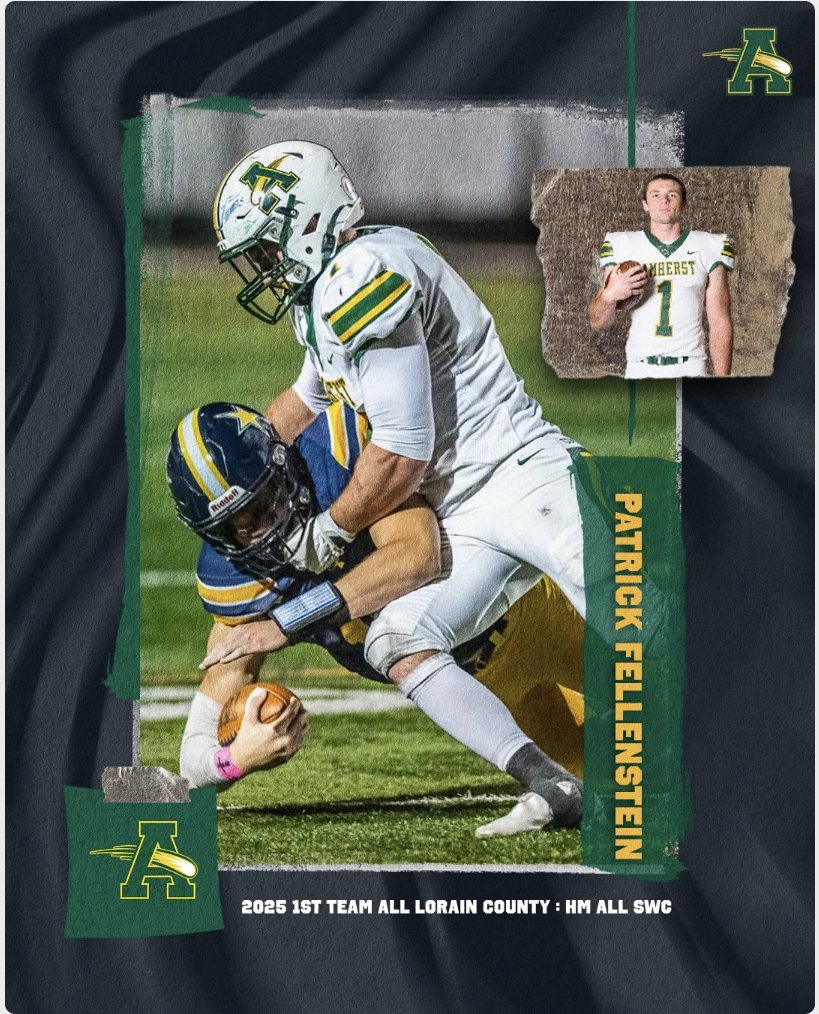 Congrats to
<a href="/PatrickF_1/">Patrick Fellenstein</a>   HM All SWC and 1st Team All Lorain County
<a href="/SteeleComets/">Steele Athletics</a>
<a href="/AmherstQb/">Amherst Quarterback Club</a>
<a href="/AmherstFootball/">Amherst Football</a>