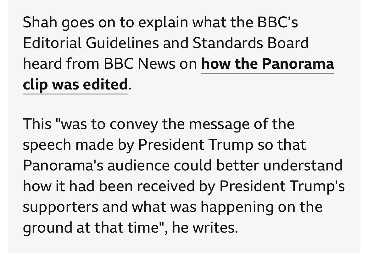 På BBCs eget site bliver det for alvor interessant. Læs dette citat fra BBCs bestyrelsesformand Samir Shah (billedet). 
BBCs redigerings-svindel sker altså fordi, at almægtige BBC ved, at BBCs skamklipning er jo præcis sådan Trump-supporterne OPFATTEDE Trumps ord. 
Kompliceret