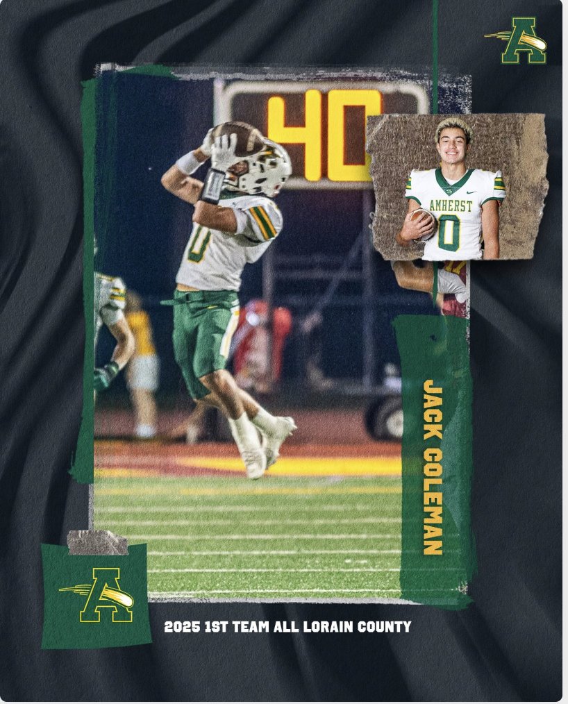 Congrats to <a href="/jackcoleman00/">jack coleman</a>  1st Team All Lorain County 
<a href="/SteeleComets/">Steele Athletics</a>
<a href="/AmherstQb/">Amherst Quarterback Club</a>
<a href="/AmherstFootball/">Amherst Football</a>