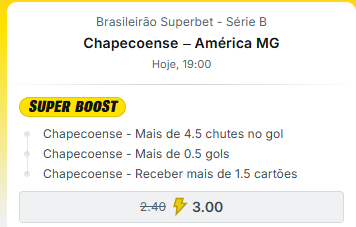 apostometro's tweet photo. A @superbet_br liberou essa #SuperODD pra Chapecoense x América MG hoje. Será que vale? https://t.co/5nuxmXFNQW
