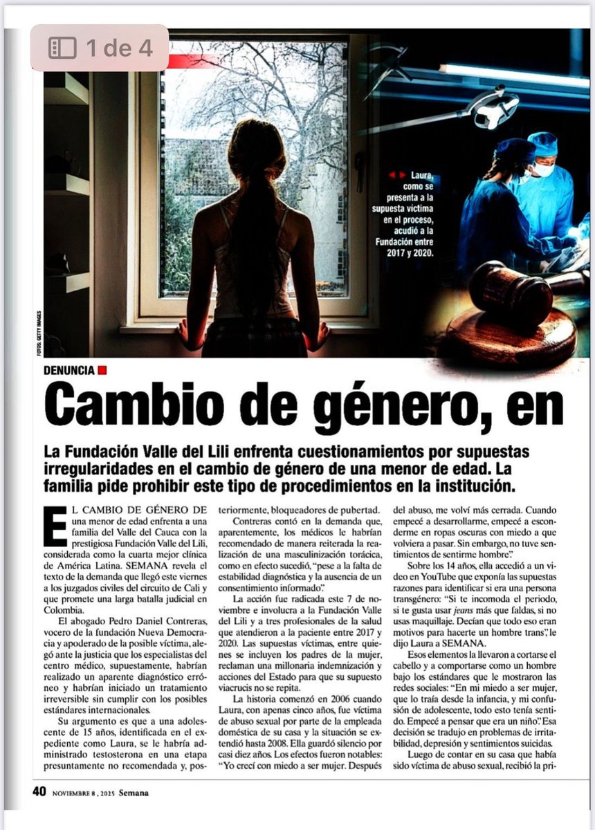 AlejOspinAng's tweet photo. La Fundación Valle de Lili, promueve la tragedia de la confusión de género que destruye la vida de niños y jóvenes, a quienes por intereses económicos inmorales inducen a la hormonización y luego los mutilan, dejándoles hondas heridas en todo su ser.  Laura, Mujer Inteligente, Hermosa y Valiente, estamos contigo!!!