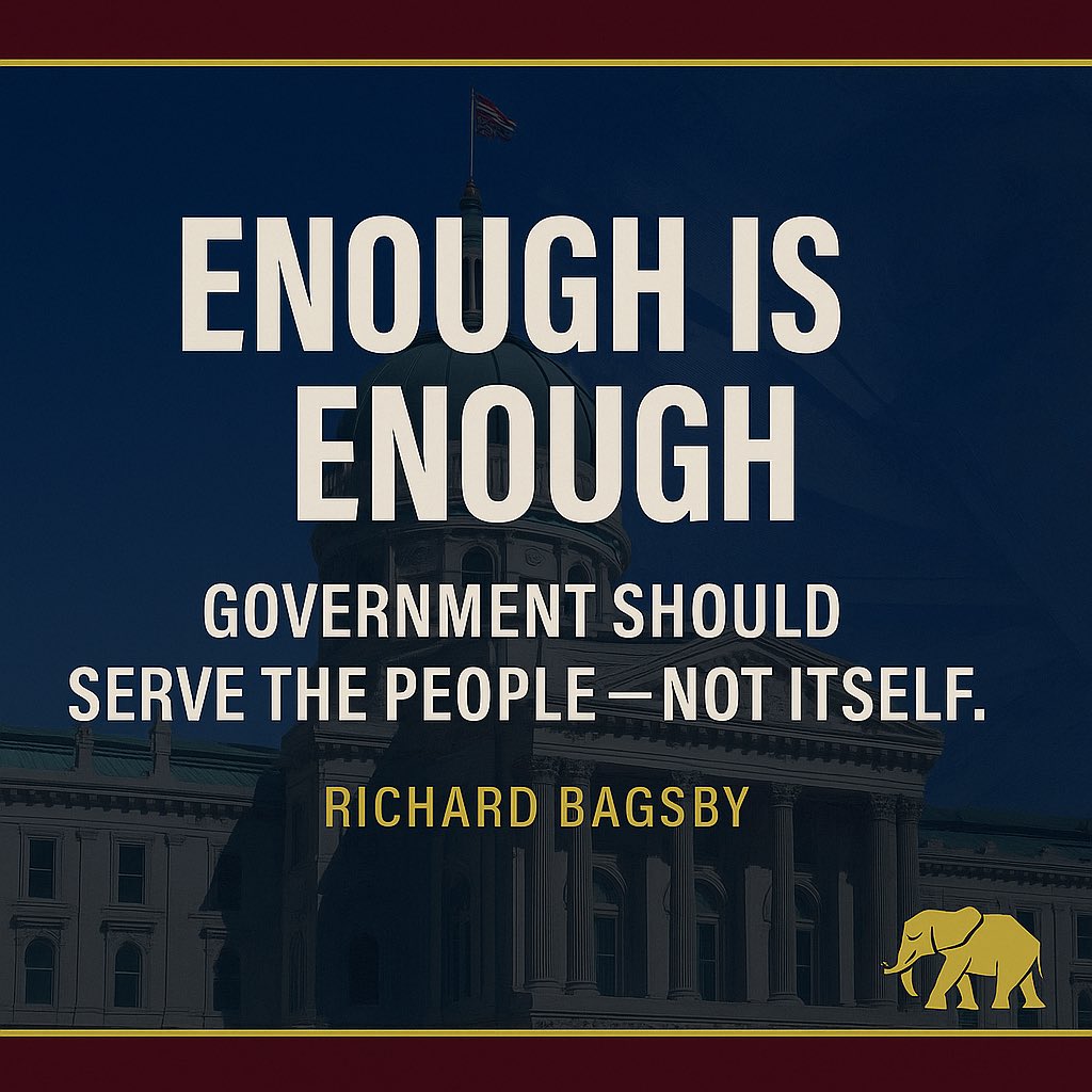 RBagsbyIndiana's tweet photo. “Enough is enough.
Hoosiers are tired of paying for government bloat while our roads crumble and prices skyrocket.
It’s time to cut waste, shrink bureaucracy, and give power back to the people.”
🇺🇸 #SmallGovBigFreedom #INPolitics #FaithFamilyFreedom https://t.co/mkVnZNwZ5h