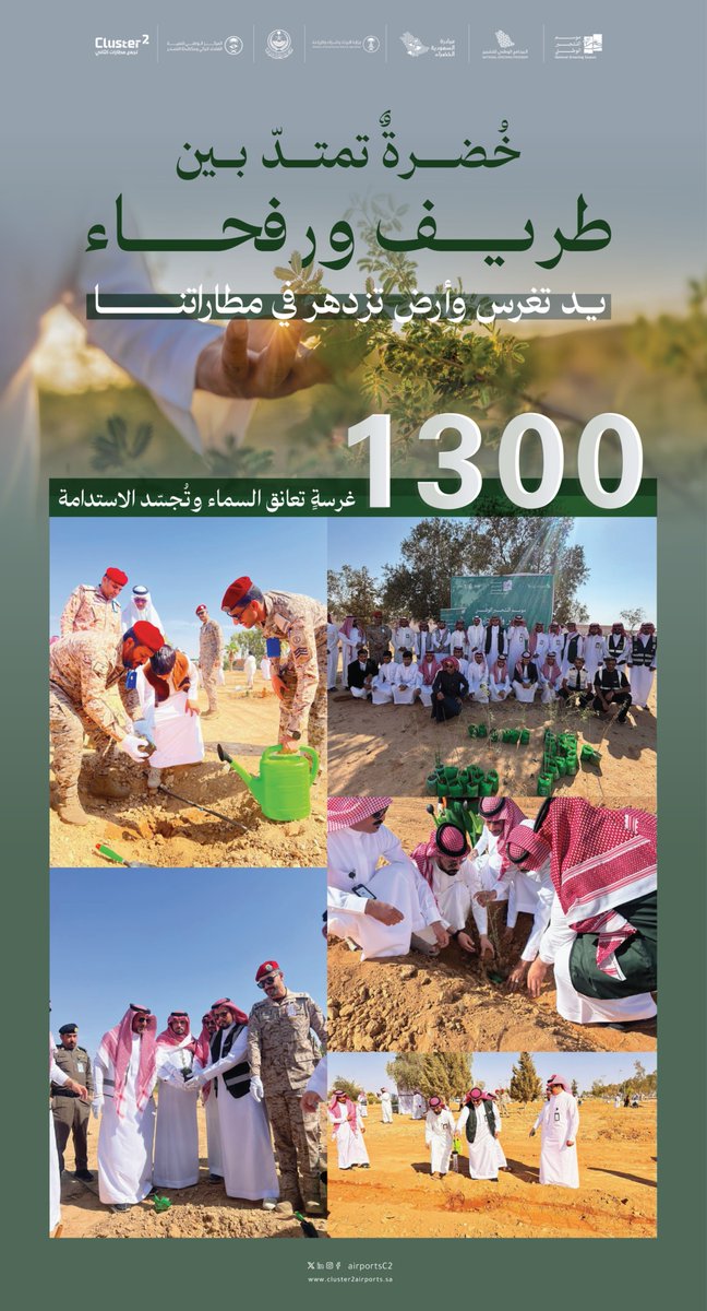 airportsC2's tweet image. غرسٌ يمتد شمالًا .. يروي الأرض ويُزهر الوطن في مطاري طريف ورفحاء.

#تجمع_مطارات_الثاني يُساهم في زراعة أكثر من 1300 شجرة ضمن مبادرات #السعودية_الخضراء، دعمًا لـ #رؤية_السعودية_2030 ومسيرة الاستدامة البيئية.
