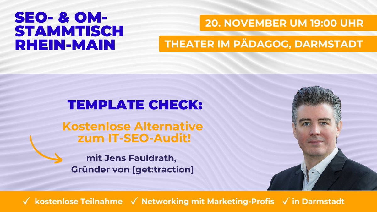 Template Check: kostenlose Alternative zum IT-SEO-Audit

<a href="/termfrequenz/">termfrequenz 📯</a> zeigt am Stammtisch, wie du einfach seitenübergreifende Fehlerquellen findest: mit regionalen Beispielen &amp; Tool-Liste!

📍Theater im Pädagog, Darmstadt, 20. 11 um 19:00

Jetzt anmelden: shorturl.at/c8WNm