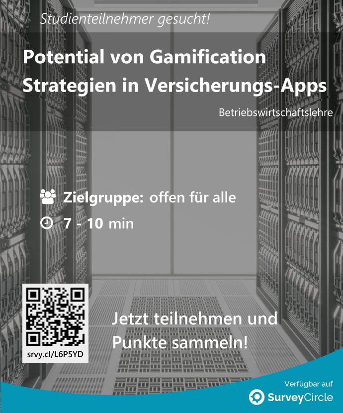 SurveyCircle's tweet image. Teilnehmer gesucht für top-platzierte Online-Studie:

"Potential von Gamification Strategien in Versicherungs-Apps" surveycircle.com/L6P5YD/ via @SurveyCircle #fomhochschule

#gamification #versicherung #digitalisierung #incentives