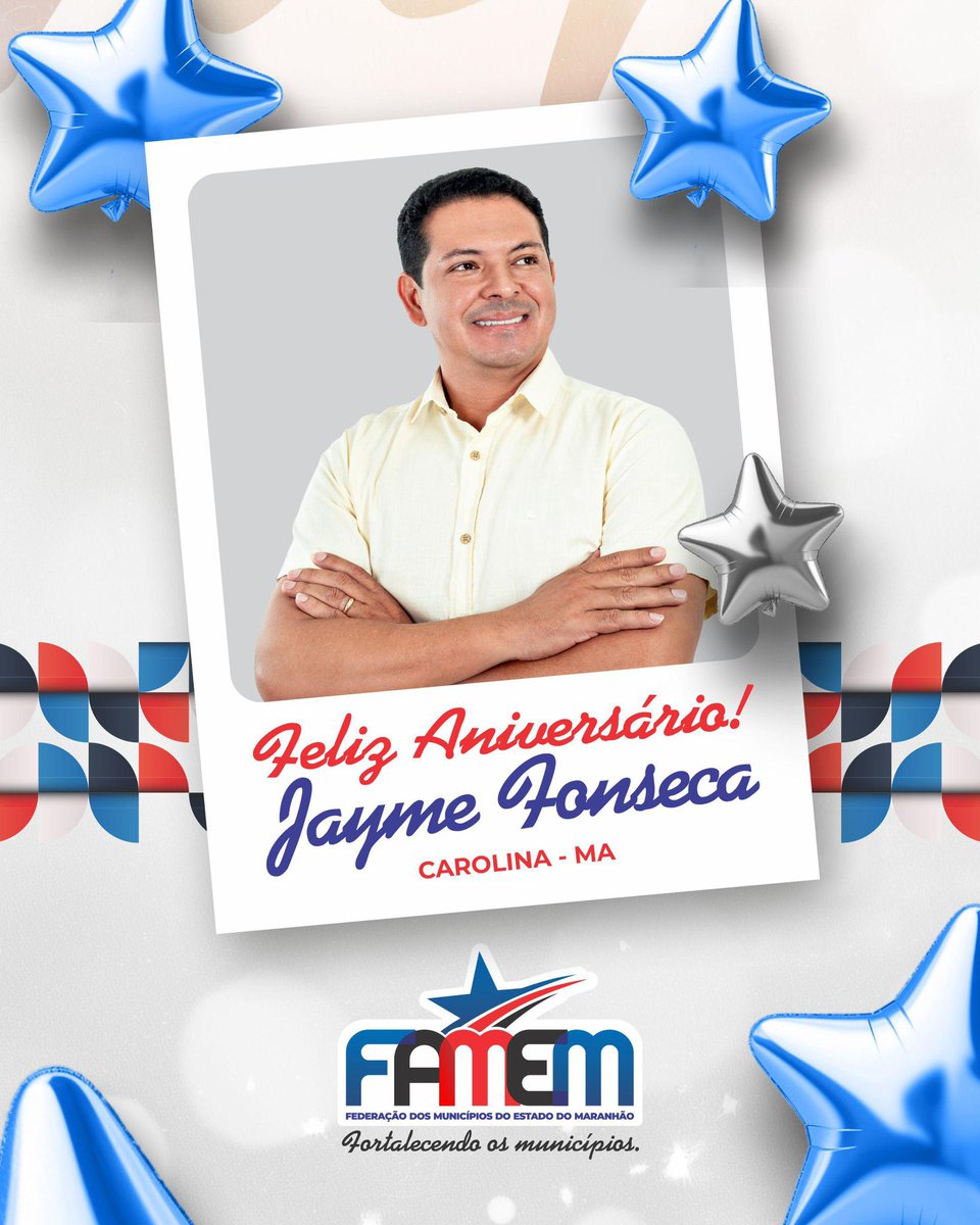 🎉🥳 Parabéns, Prefeito Jayme Fonseca! Que seu novo ciclo de vida seja repleto de sucesso e dedicação contínua à cidade de Carolina. Feliz Aniversário!🎈
#AniversárioDoPrefeitoJayme #CarolinaMA #FelizAniversário