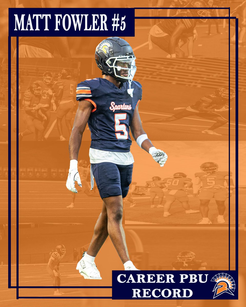 🚨RECORD BREAKER📷
 Congrats to DB Matthew Fowler for breaking the program's record for career PBU's  with 18, which was held by former Spartan Blake Yorloff.  Matt had 10 PBU's this season which ranks 3rd for a Single Season.