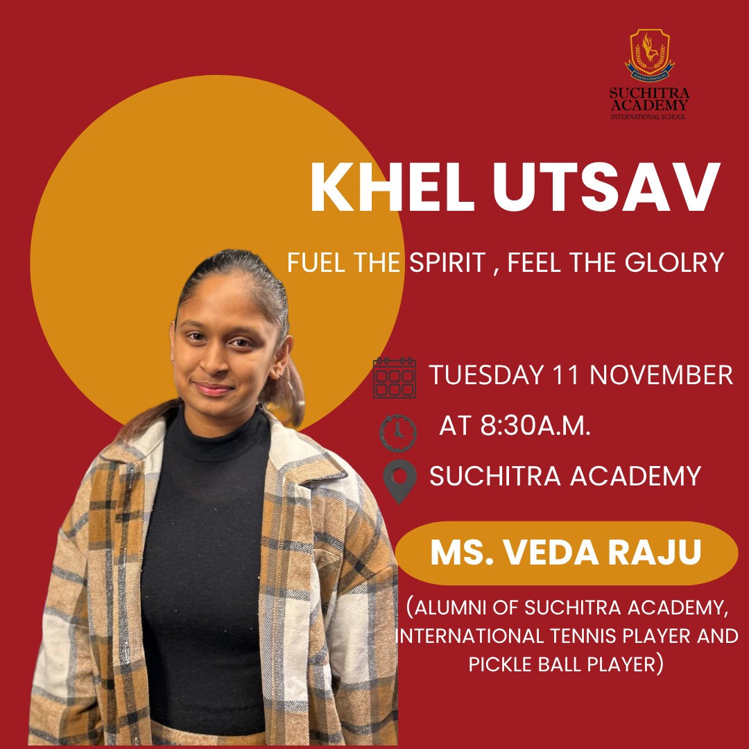 SuchitraAcad's tweet image. Meet our Day 1 Chief Guest, Ms. Veda Raju!  Proud Suchitran, International Tennis Player &amp;amp; Pickleball Champion. Join us for Founder's Day &amp;amp; Sports Day 2025 - Khel Utsav!  #KhelUtsav #VedaRaju #SuchitraAcademy