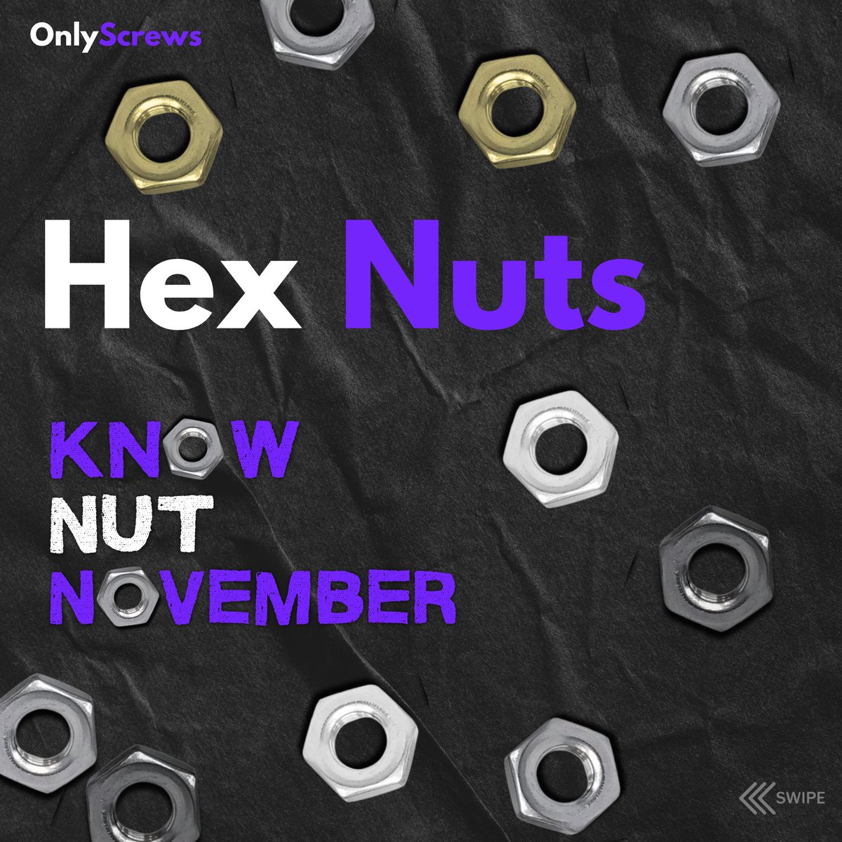 OnlyScrews's tweet photo. Know Nut November – Hex Nuts
The most common fastener across industries is the hex nut. Six sides, strong grip, perfect alignment.
Find every type at https://t.co/rP4z5L2H4a – black, zinc, yellow zinc and SS304, available from M2 to M10. https://t.co/P34Snf9F3T
