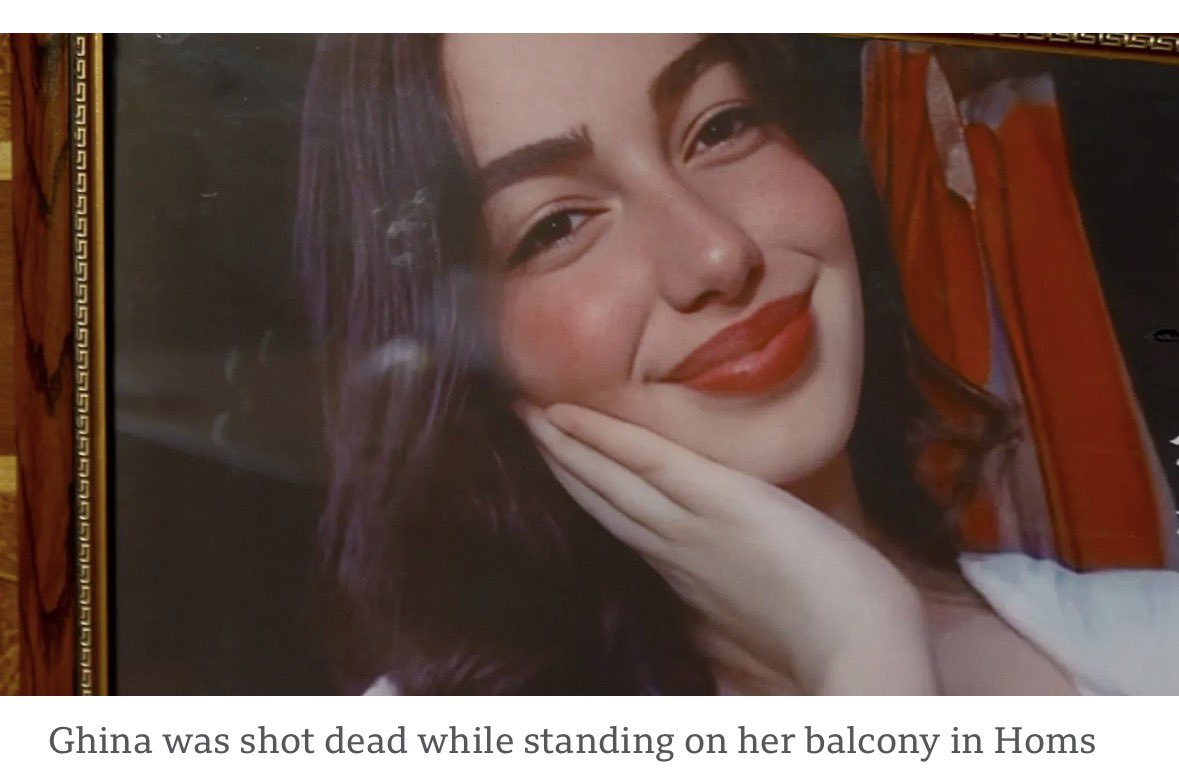 SyJusticeArc's tweet image. No one fully grasps the idea that she is now dead."

Ghina, 14, was on the balcony of her home on 19 August when a gunman on a motorbike drove past and opened fire. She died in her mother's arms, surrounded by neighbours who had come to celebrate her exam results.

Ghina was "the…