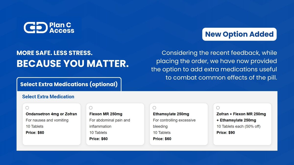 pillaccess's tweet image. 🚨 Extra Feature Alert!
Now you can add extra support #medications to ease pill side effects 💊✨
#BeAlwaysPrepared
#abortion #abortioncare #telehealth #medications #pregnancy #safe #prochoice #aidaccess #planc #heyjane #carafem #plannedparenthood #women #roproductivecare #health
