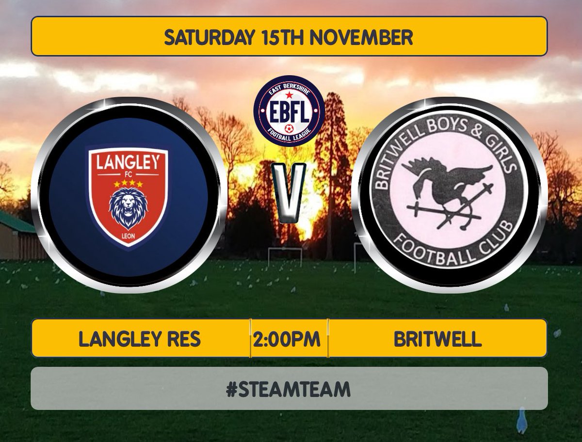 🚨 #BACKINACTION🚨

🏆 <a href="/EastBerkshireFL/">East Berkshire Football League</a> Premier
🗓️ Saturday 15th November 2025
🕘 2:00 PM Kick-Off
🆚 <a href="/LangleyFC_/">Langley FC</a> Res
🏟️ Keddy Park, SL3 7QB

#STEAMTEAM