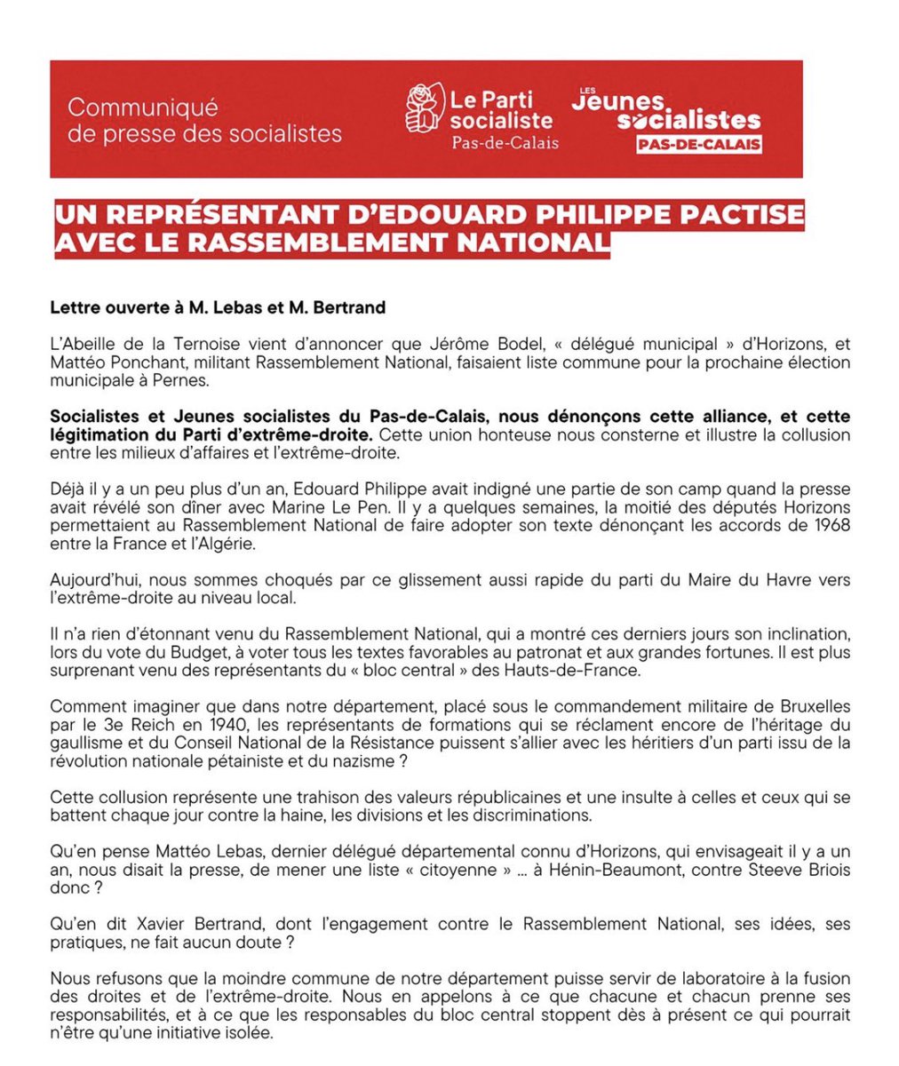 A Pernes, Horizons le parti d'Edouard Philippe, pactise avec le RN les municipales !

Nous le dénonçons ! 

Les des jeunes socialistes resteront toujours vigilants et  engagés dans la lutte contre l’extrême droite !