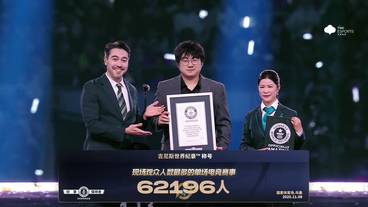 #HonorOfKings estableció el nuevo récord de asistencia en competencias de esports con 62.196 personas en el “Nido de Pájaro” de Pekín. Guinness estuvo presente para certificarlo en vivo.