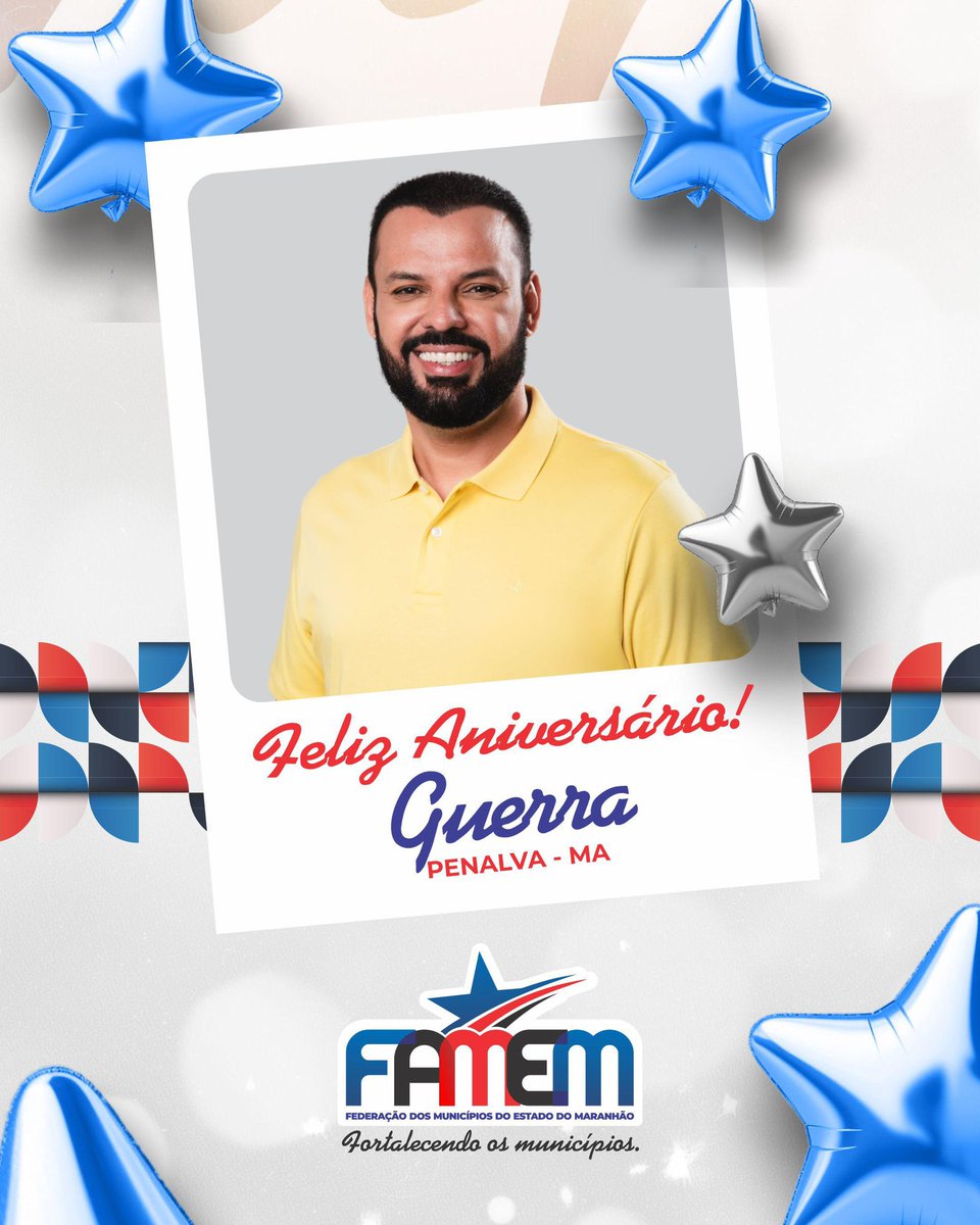 🎉 Parabéns ao Prefeito Guerra de Penalva pelo seu aniversário! Que a data seja de muita alegria e sucesso em sua gestão! 🎂
#AniversárioDoPrefeito #PenalvaMA #GuerraDePenalva #ParabénsPrefeito