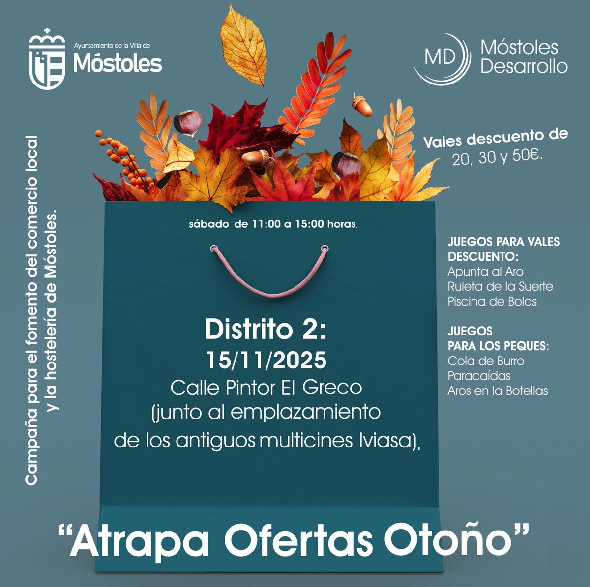 mostdesarrollo's tweet photo. 📣 ¡Comercios del #Distrito2! Aún podéis inscribiros en la campaña #AtrapaOfertasOtoño 🍂

🕒 El plazo estará abierto hasta el 12 de noviembre a las 12h.
➡️ Formulario: https://t.co/KdYlE9Yd9G

#ComercioLocal #Móstoles #MostolesDesarrollo https://t.co/rO2JVr5TkW