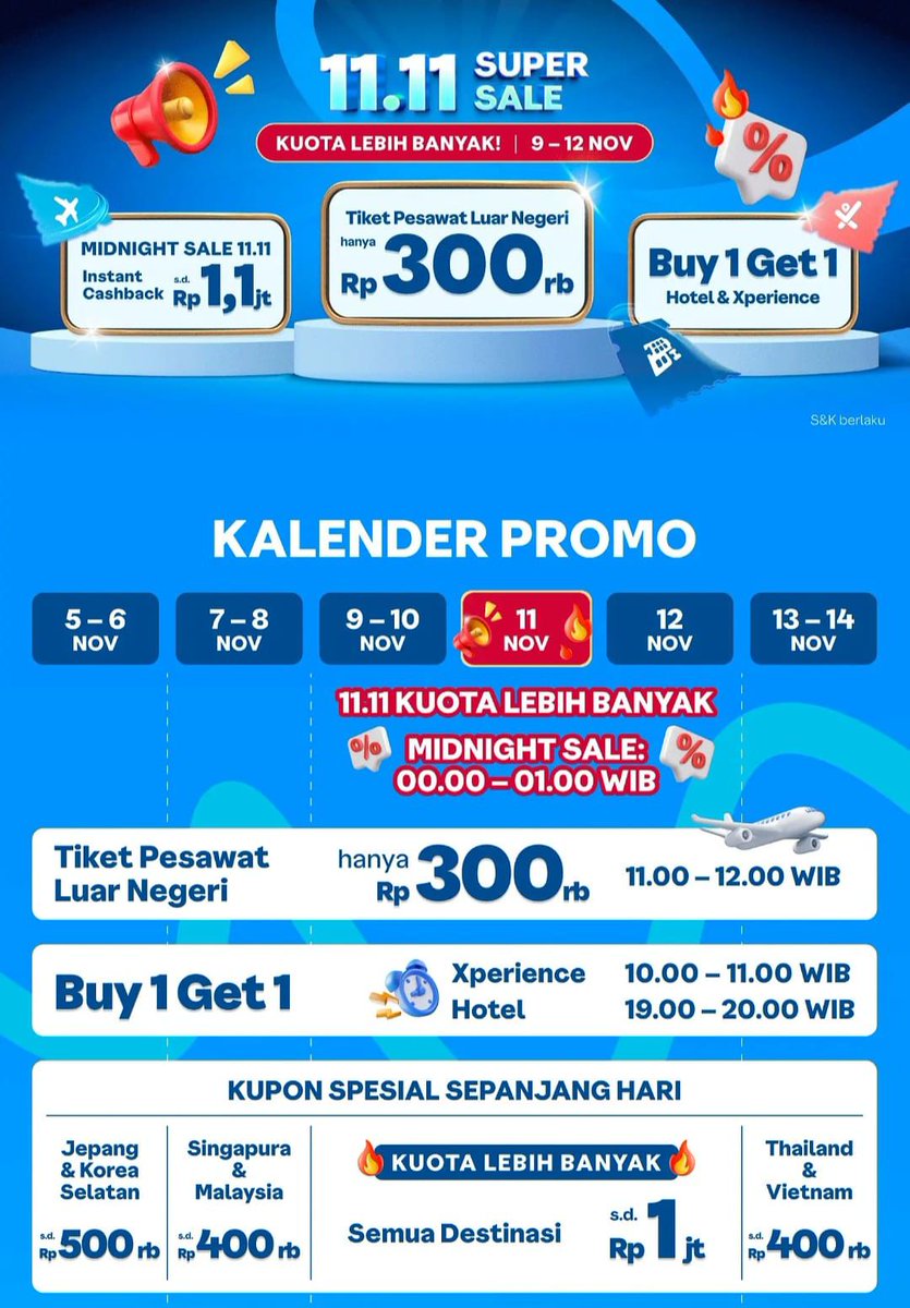 updatekd's tweet image. Jam 00.00 WIB nanti siap-siapin jari ya 😆 Traveloka 11.11 Midnight Sale hadir lagi dengan kuota lebih banyak + cashback Rp1,1jt! klik trv.lk/1111supersale #Traveloka1111Sale