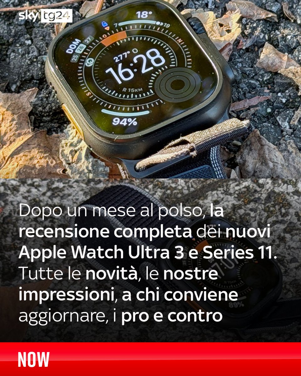 Dopo un mese al polso, la recensione completa dei nuovi Apple Watch Ultra 3 e Series 11. Su Now, la rubrica di innovazione e tecnologia di #Skytg24 a cura di <a href="/dadisem/">Daniele Semeraro</a> , tutte le novità, le nostre impressioni, a chi conviene aggiornare, i pro e contro ➡️ shorturl.at/CgAx4