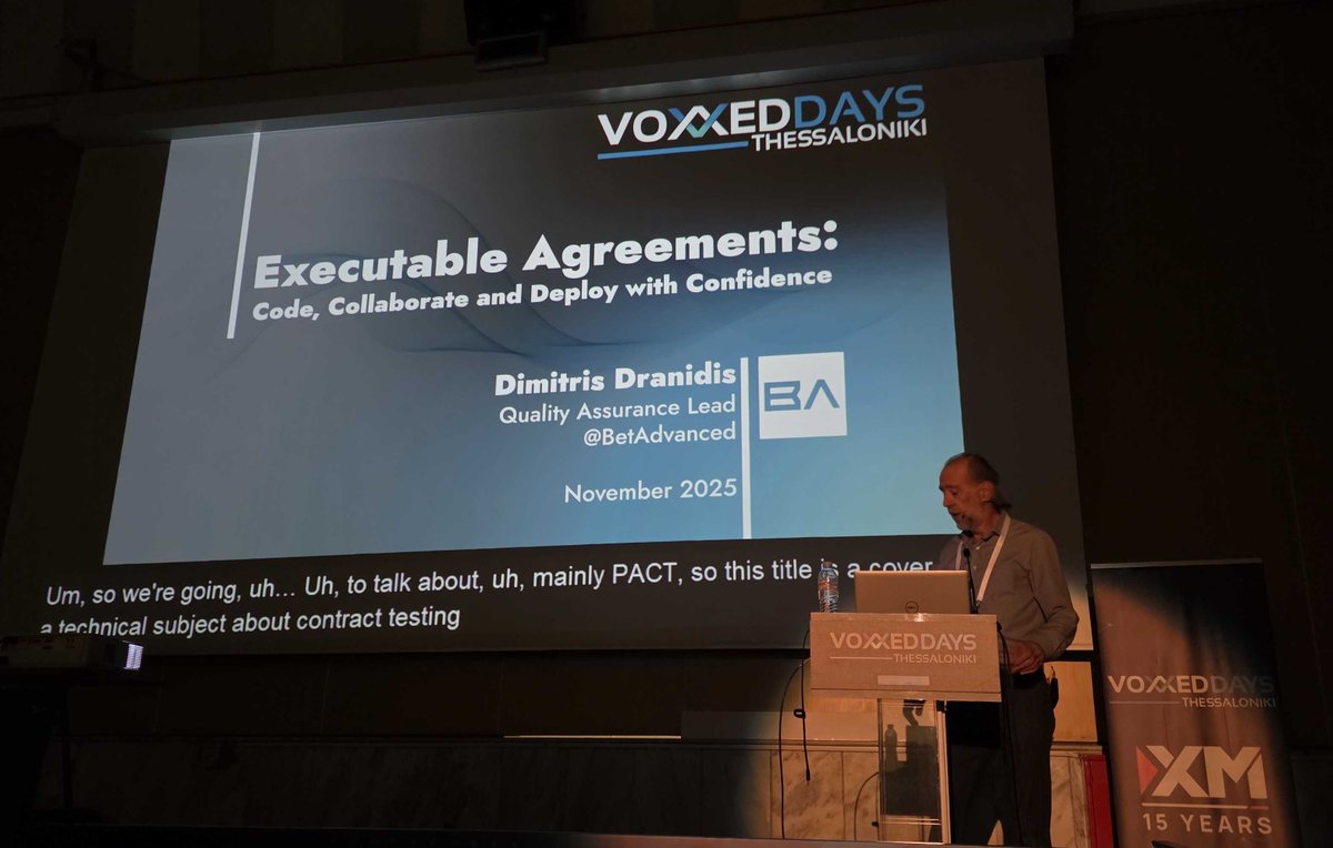 dranidis's tweet photo. It felt great presenting at Voxxed Days Thessaloniki 2025 on Saturday 8 Nov. Looking forward to next year's conference. 
Slides: https://t.co/viHEpM0wqA

#voxxeddays #pact https://t.co/mk7ahYiqBl