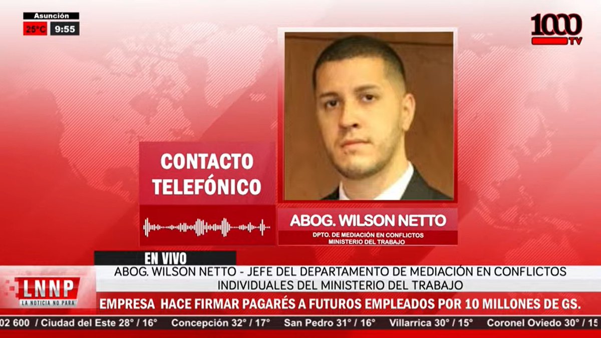 DENUNCIAN QUE EMPRESA OBLIGA A FUTUROS EMPLEADOS A FIRMAR PAGARÉS POR G. 10 MILLONES | ⚠️💰

🗣️"Es totalmente ilegal que cualquier persona bajo algún tipo de coacción o amenaza obligue a otra a pagar un pagaré, que es un compromiso de pago"

- Abog. Wilson Netto, jefe del