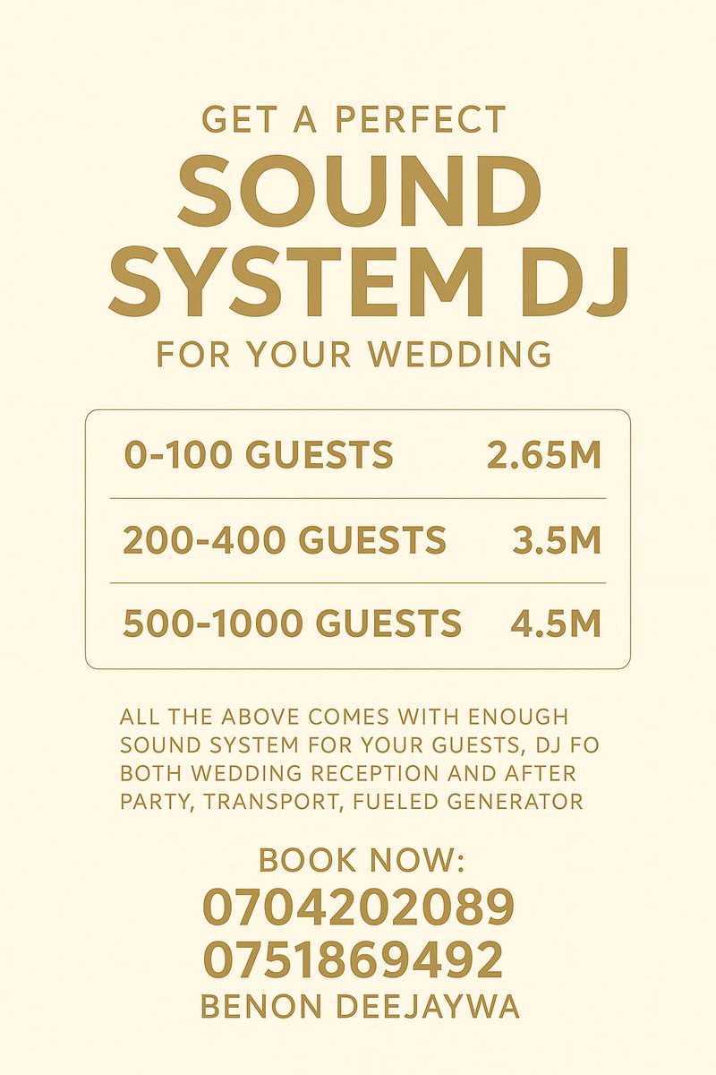 You bring the love, I’ll bring the sound 🔊
Let your wedding talk in bass, not noise.
Book the setup that turns “just a reception” into an experience.
#PerfectSound #DeejaywaVibes