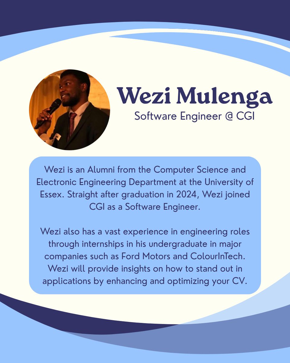 Elevate your professional profile! 

Join us for our LinkedIn &amp; CV Workshop, featuring guest speakers Joe Holmes and Wezi Mulenga.

Agenda:
6:00–6:40 pm → LinkedIn Session
6:50–7:30 pm → CV Session
7:30–8:00 pm → Headshots, CV Reviews &amp; Networking