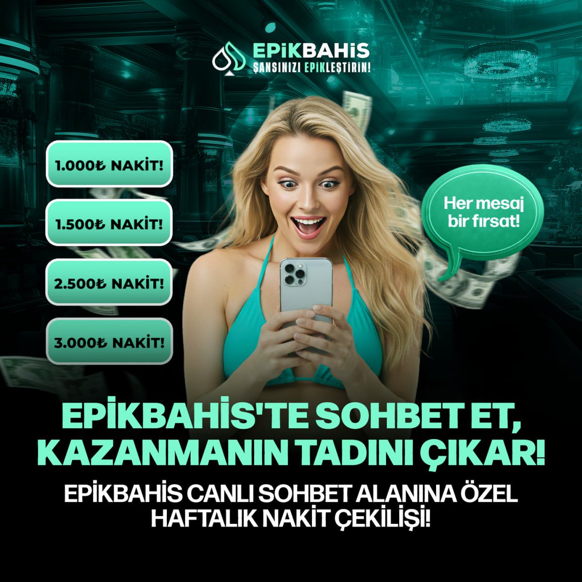 EpikResmi's tweet photo. EPİKBAHİS İLE CANLI SOHBET ÇEKİLİŞİ!

💬 Canlı Sohbet’te vakit geçir, 14.000₺ ödüllü haftalık çekilişte şansını yakala!

📆 Çekilişe katılımlar 16 Kasım'da sona ermektedir! https://t.co/HWhm4YAUtk