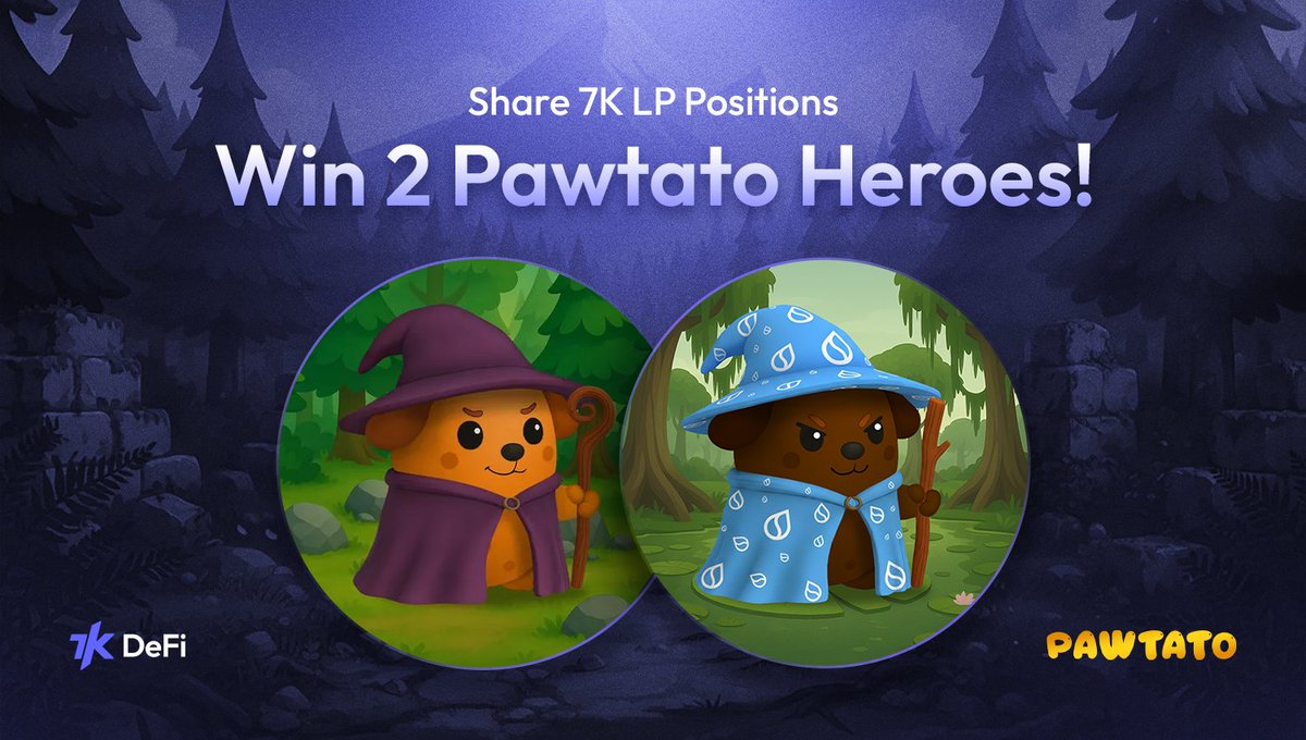 Time to become a <a href="/PawtatoFinance/">Pawtato Finance | Sui</a> Hero... or get two!

Join us:

1⃣ Follow <a href="/7k_ag_/">7K DeFi /水/ on Sui</a> &amp; <a href="/PawtatoFinance/">Pawtato Finance | Sui</a>
2⃣ Like &amp; RT this post
3⃣ Screenshot your position on 7k.ag/lp OR share your PnL card

48 hours left. LFGGGGGG! ⌛️