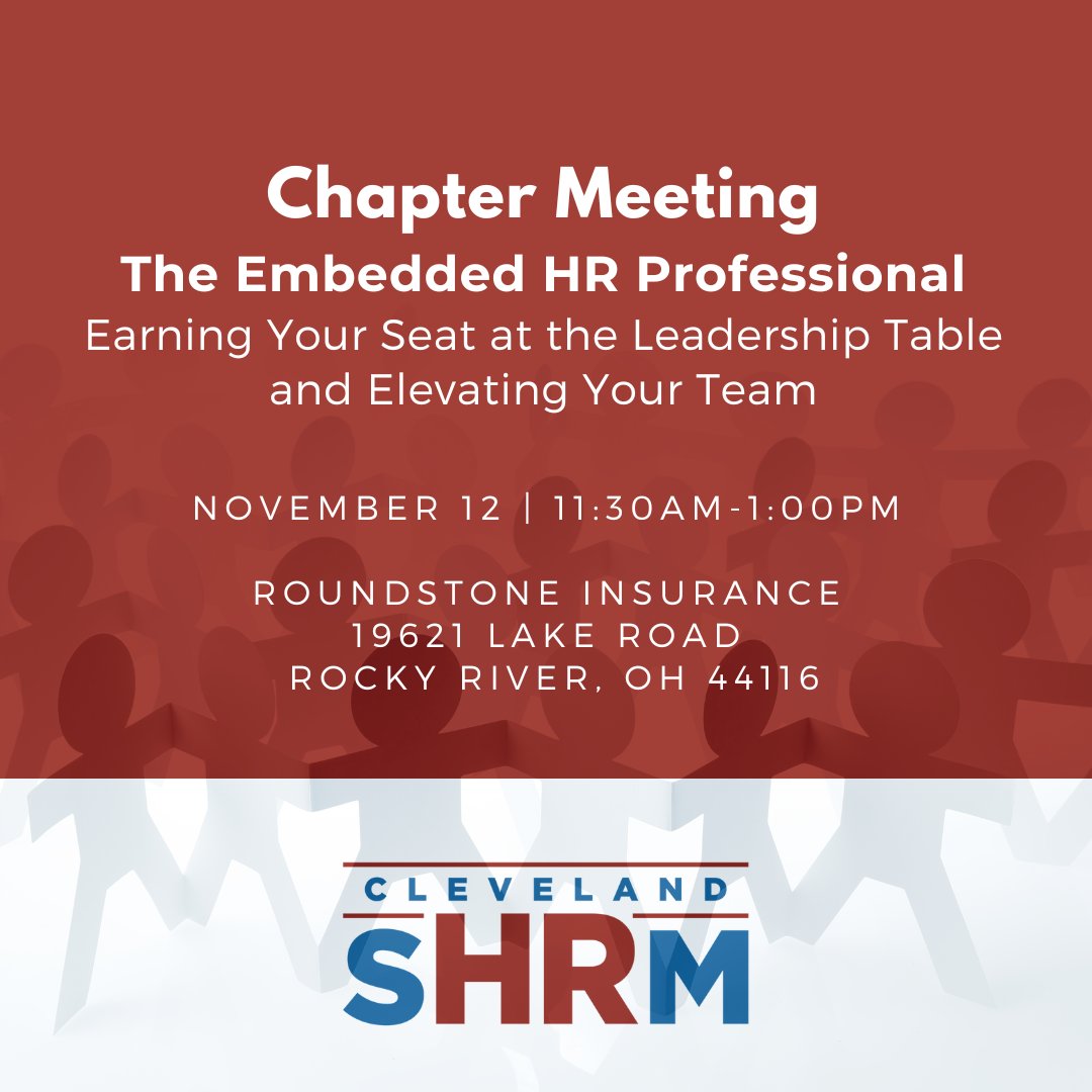 This Wednesday take control of your future and join us for our chapter meeting which will focus on elevating your HR team and making an impact. Build the skills to grow your career! 

See you Wednesday: clevelandshrm.com/events/EventDe…