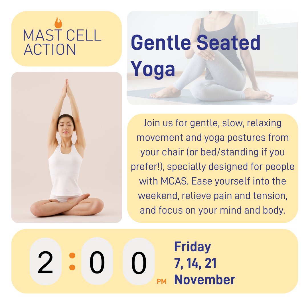 Join us for gentle, slow, relaxing movement and yoga postures from your chair. Ease yourself into the weekend, relieve pain and tension, and focus on your mind and body.mastcellaction.org/mast-cell-acti…