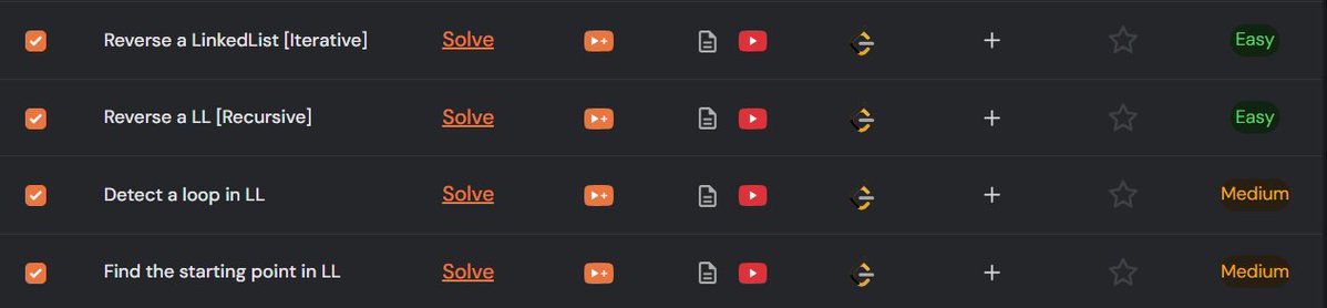 codewithpiyus's tweet image. 🚀𝗦𝘁𝗮𝗿𝘁𝗶𝗻𝗴 60DaysOfCode - 𝗗𝗮𝘆 9

Linked List Problems:
💠Reverse a Linked List [Iterative] ✅
💠Reverse a Linked List [Recursive] ✅
💠Detect a Loop in Linked List ✅
💠Find the Starting Point of Loop in Linked List✅

#Programming #DSAinCPP #TUFWinterArc #60DaysOfCode