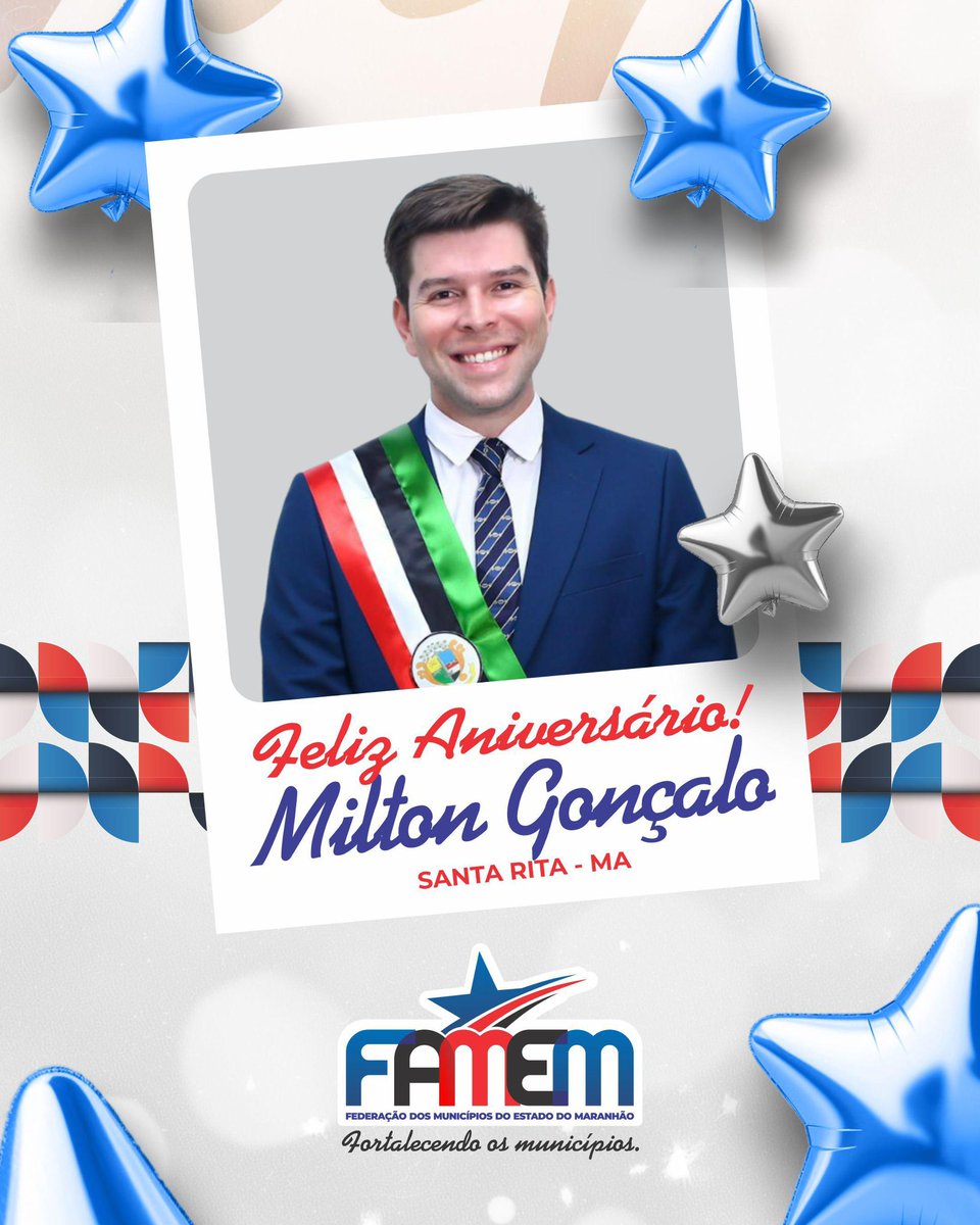 🎉 Parabéns ao Prefeito Milton Gonçalo! 🎉
"Desejamos ao Prefeito Milton Gonçalo um aniversário repleto de alegria, paz e muita saúde! Que a sua dedicação continue inspirando o desenvolvimento de Santa Rita. Sucesso e felicidade!"
#AniversárioPrefeitoMiltonGonçalo #SantaRitaMA