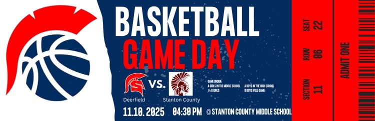 Game day in Spartan Country!  Our middle school basketball teams will be competing at Stanton County this afternoon.  Games begin at 4:30pm.  Girls games will be held at the middle school and the boys at the high school.  The A games are first, followed by the B games.