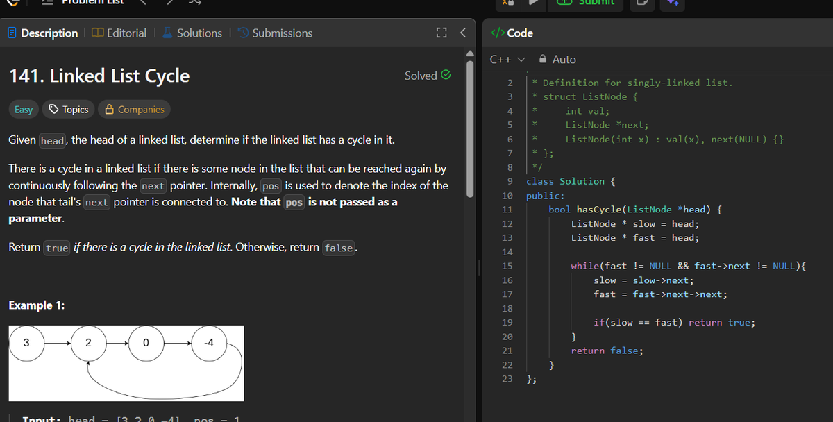 codewithpiyus's tweet image. 🚀𝗦𝘁𝗮𝗿𝘁𝗶𝗻𝗴 60DaysOfCode - 𝗗𝗮𝘆 9

Linked List Problems:
💠Reverse a Linked List [Iterative] ✅
💠Reverse a Linked List [Recursive] ✅
💠Detect a Loop in Linked List ✅
💠Find the Starting Point of Loop in Linked List✅

#Programming #DSAinCPP #TUFWinterArc #60DaysOfCode