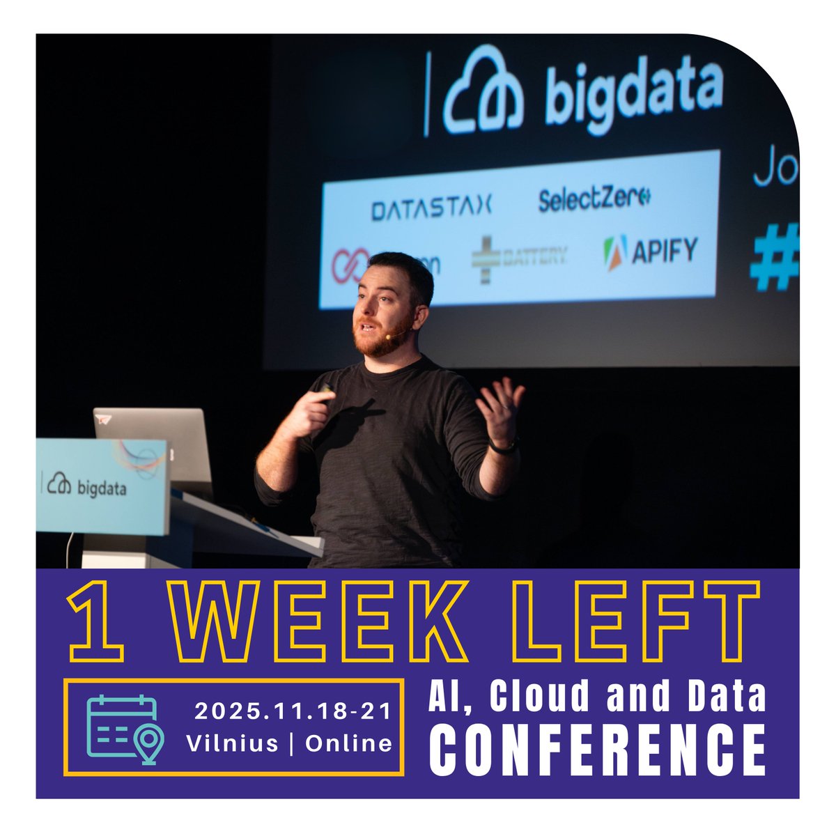 BigDataConfEU's tweet image. Just 1 week left! 🚀 Big Data Conference Europe 2025 • Nov 18–21 • Vilnius &amp;amp; Online

Browse the agenda, plan your sessions, grab your seat.

🎟 Use FINAL10 for 10% off • 🔗 bigdataconference.eu