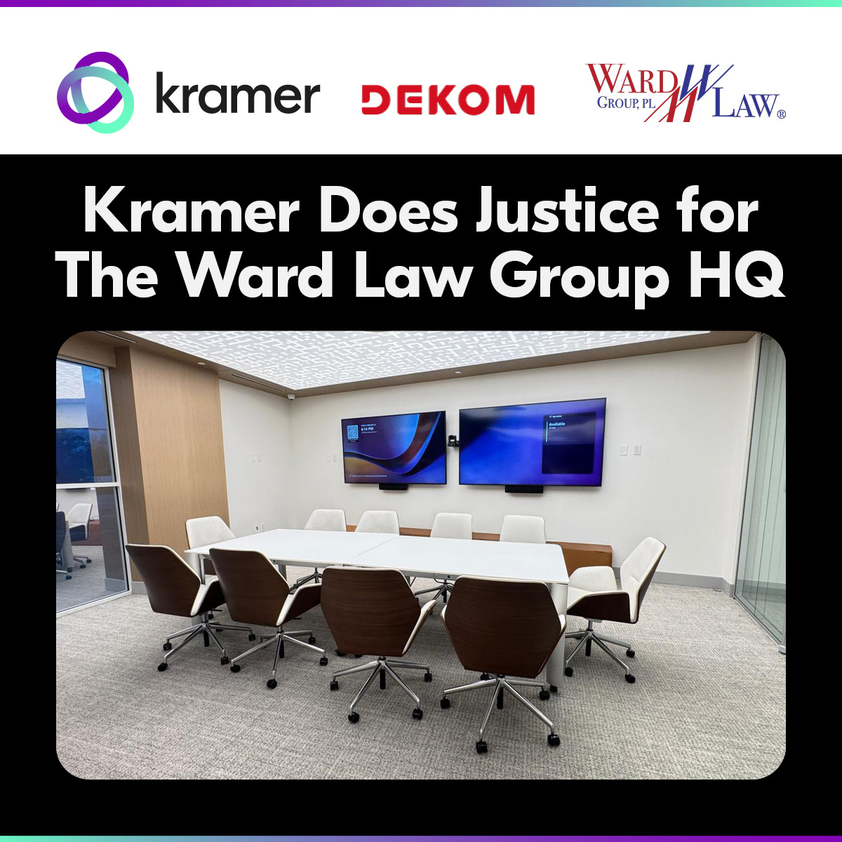 KramerElec's tweet image. Ward Law Group HQ upgraded with Kramer KDS‑17 AVoIP + KC‑VirtualBrain by DEKOM: seamless collaboration across offices &amp;amp; meeting rooms, 4K content, LED lobby wall. Read the case study: hubs.li/Q03SmlYd0 #AVIntegration #KramerAV