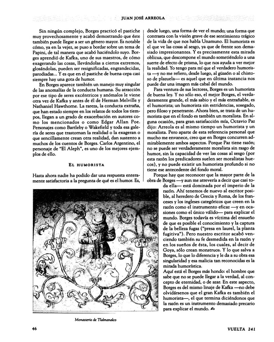 #Entrevista
“Borges, escritor imposible”, fue el título de la entrevista que a Juan José Arreola le hizo Juan José Doñán para el número 241 de 𝘝𝘶𝘦𝘭𝘵𝘢 (diciembre de 1996).