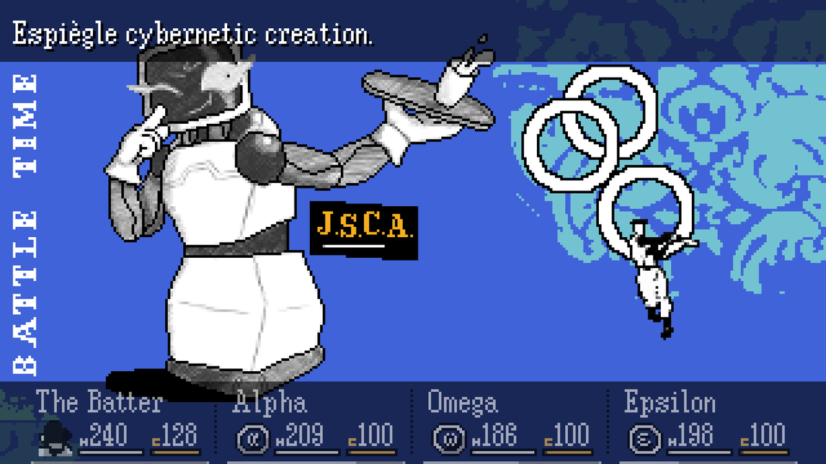 ZoraDementio's tweet image. Because my brain loves combining the things I love, I made the #BatteryNote robots into #OFFgame bosses.
#BatteryNoteFA