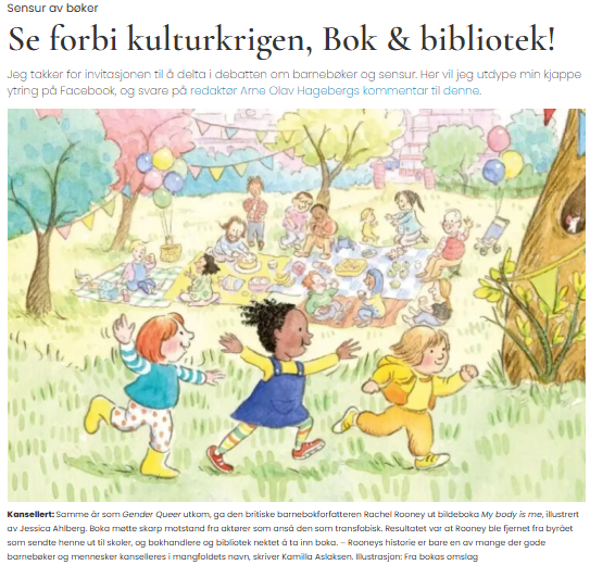 Today, I explain why Gender Queer is not a children's book and about the cancelleation of  <a href="/RooneyRachel/">Rachel Rooney</a> My Body Is Me .
In <a href="/BokogBibliotek/">Bok & bibliotek</a> 
#MyBodyisMe
#GenderQueer