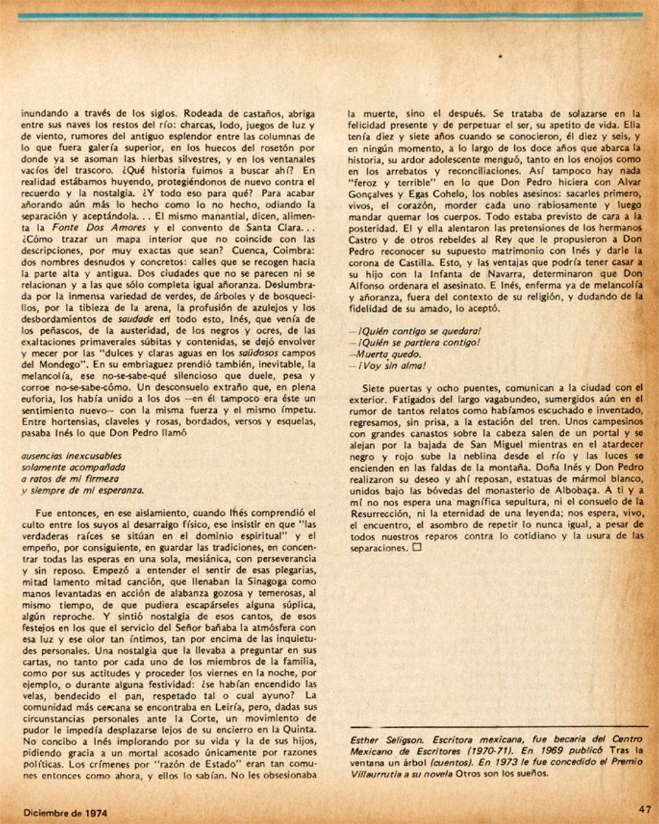#Cuentos #MujeresYRevistas
Esther Seligson publicó “En los orígenes” en el número 39 de 𝘗𝘭𝘶𝘳𝘢𝘭 (diciembre de 1974).